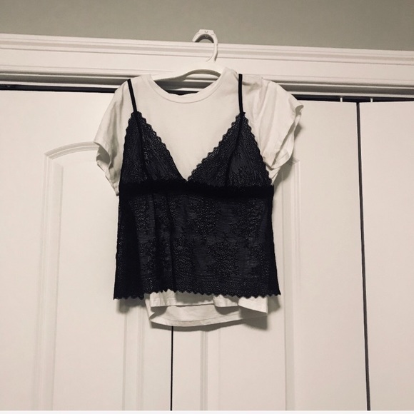 Free People Tops - Free People White Tee with Lace Cami Overlay